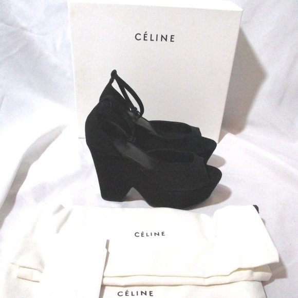 NEW CELINE PARIS ITALY Platform Sandal Shoe BLACK Suede High Heel 36 - Picture 4 of 9